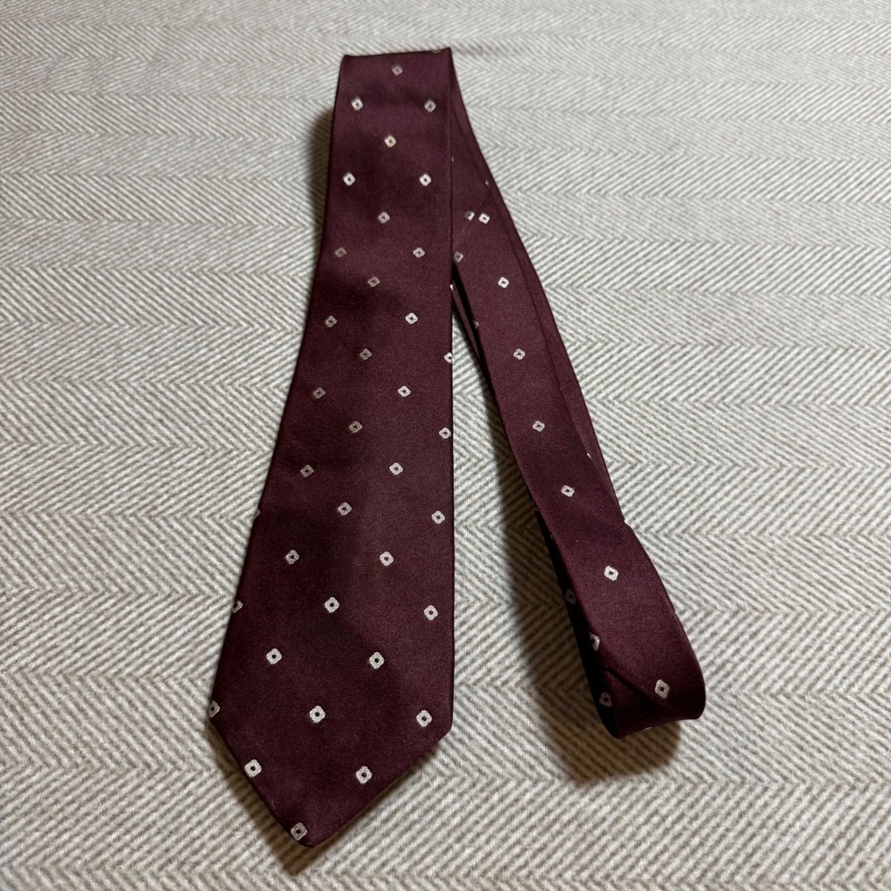 Christian Dior Vintage Mens Silk Tie Burgundy Geometric Diamond Rogers Peet